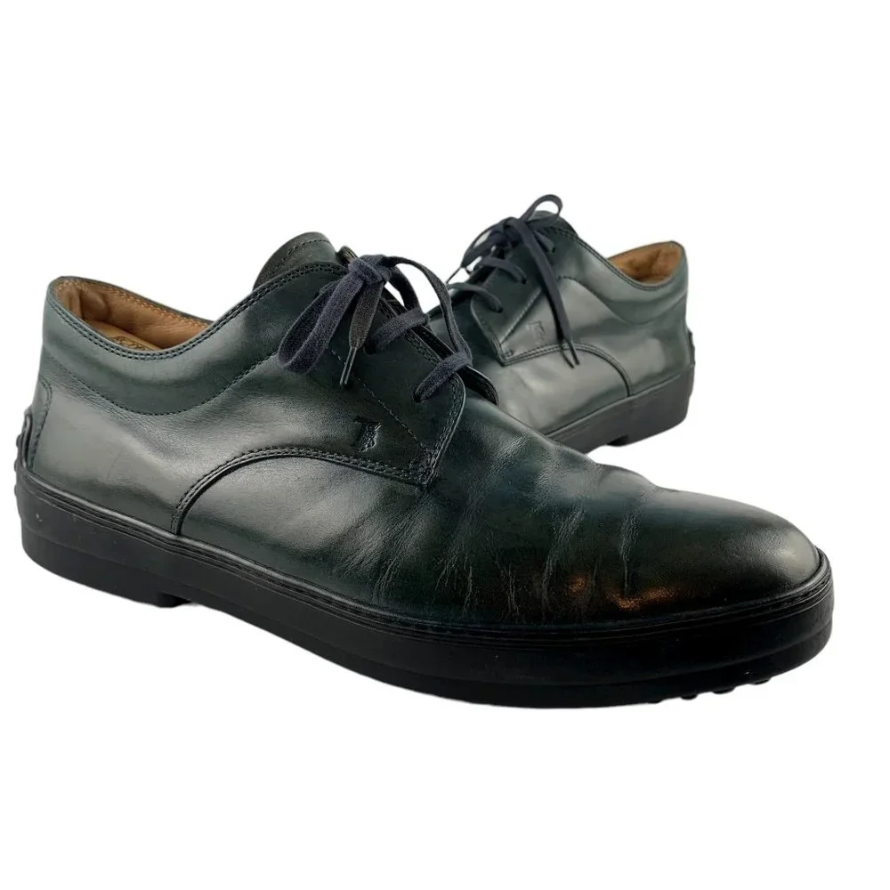 TOD'S Olive Green‎ Italian Leather Vibram Sole Casual Derby